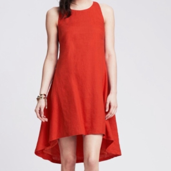 Banana Republic Orange Linen Hi Low Sleeveless Trapeze Dress Size 6 With Pockets - Picture 2 of 9